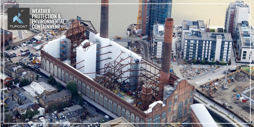 Lots Road Power Station scaffold shrink-wrap