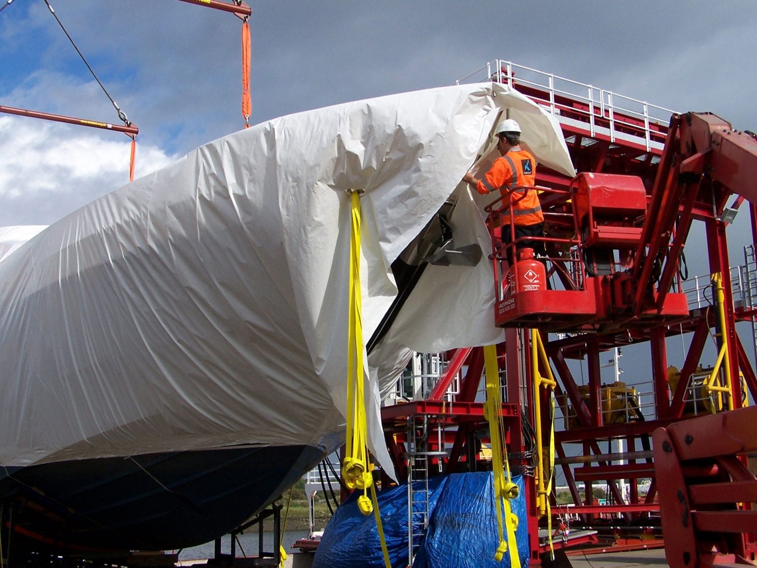 Marine shrink-wrap for yacht transport or storage and Naval refit projects