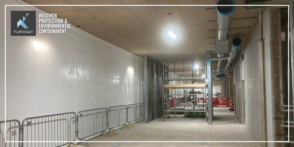 Shrink-wrap construction screens installation at Oxford University